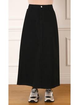 Tripursundari Fashion - Black A-Line Maxi Denim High Waist Zip Closure Skirt