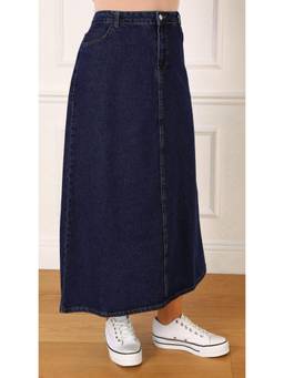 Tripursundari Fashion - Navy Blue A-Line Maxi Denim High Waist Zip Closure Casual Wear Skirt