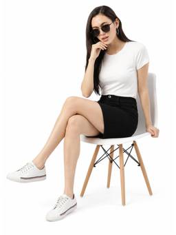 Tripursundari Fashion - Black Straight Mini High Waist Button and Zip Closure Denim Skirt