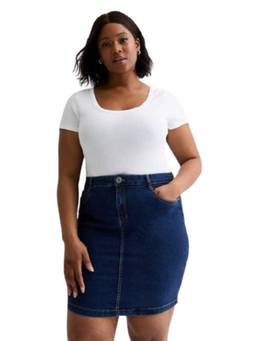 Tripursundari Fashion - Navy Blue Straight Mini Denim High Waist Button and Zip Closure Skirt