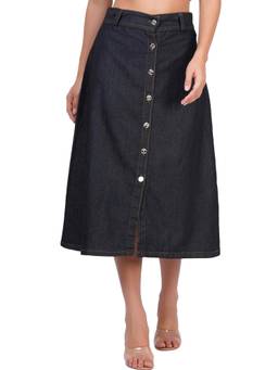 Tripursundari Fashion - Washed Black Straight Long Denim High Waist Buttoned Skirt