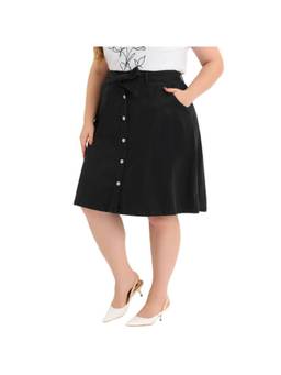 Tripursundari Fashion - Plus Size Black A-Line Denim High Waist Buttoned Casual Wear Skirt