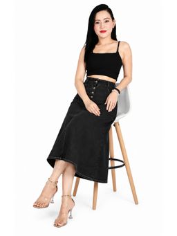 Tripursundari Fashion - Black 4-Button A-Line Maxi Denim High Waist Casual Wear Skirt