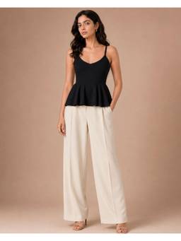 BRINNS - Black Women Textured Shoulder Strap Peplum Top