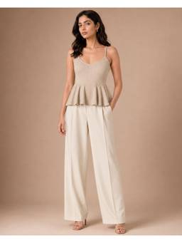 BRINNS - Beige Women Textured Shoulder Strap Peplum Top