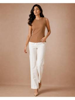 BRINNS - Brown Women Textured Crew Neck Ribbed Knit Tank Top