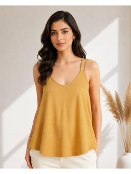 BRINNS - Brown Women Solid V-Neck Relaxed Fit Cami Top