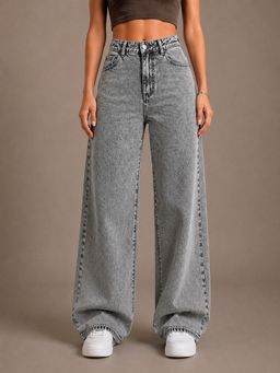 VBEAUTI - Women Grey Straight Leg Streatchable High Rise Jeans