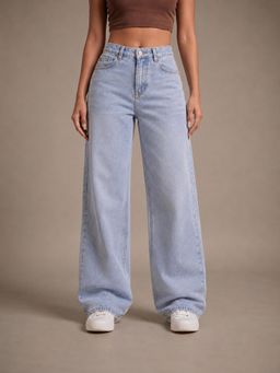 VBEAUTI - Women Ice Blue Straight Leg Streatchable High Rise Jeans