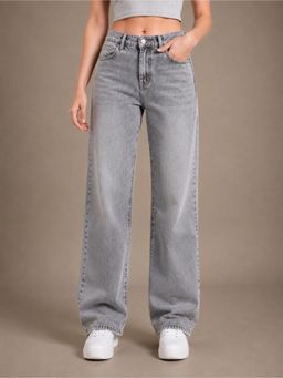 VBEAUTI - Women Straight Grey Streatchable High Rise Jeans