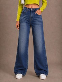VBEAUTI - Women Straight Leg Streatchable High Rise Blue Jeans