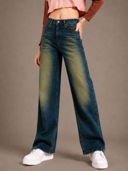 VBEAUTI - Tint Green Women Straight Leg Streatchable High Rise Jeans