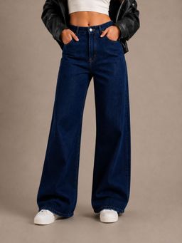 VBEAUTI - Women High Rise Navy Blue Straight Leg Streatchable Jeans