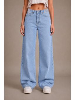 VBEAUTI - Women Straight Leg Streatchable High Rise Ice Blue Jeans
