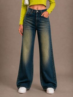 VBEAUTI - Women Straight Leg Streatchable High Rise Tint Green Jeans