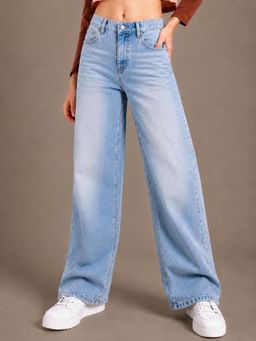 VBEAUTI - Women Straight Leg Streatchable High Rise Tint Ice Blue Jeans