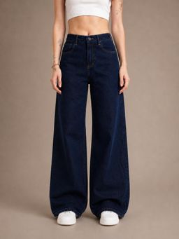 VBEAUTI - Women Navy Blue Streatchable High Rise Straight Leg Jeans