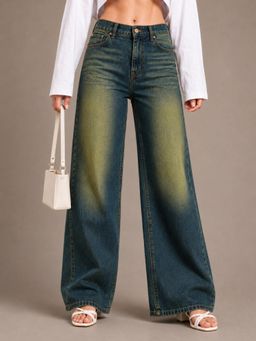 VBEAUTI - Women Streatchable Tint Green Straight Leg High Rise Jeans