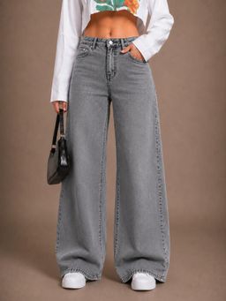 VBEAUTI - Grey Women Straight Leg Streatchable High Rise Jeans