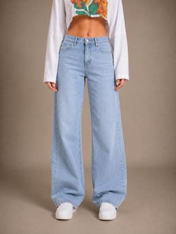 VBEAUTI - Women Straight Leg Ice Blue Streatchable High Rise Jeans