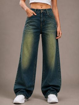 VBEAUTI - Tint Green Straight Leg Streatchable High Rise Women Jeans