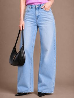 VBEAUTI - Women Streatchable Tint Ice Blue Straight Leg High Rise Jeans
