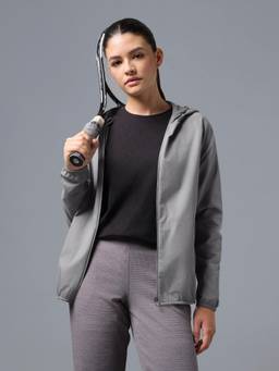 Technosport - Grey Women Slim Fit Hooded Jacket