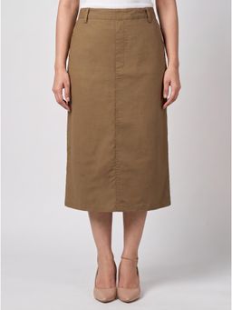 Zuri - Women's Khaki Casual Midi Skirt