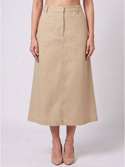 Zuri - Women's Light Brown Casual Midi Skirt