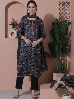 Stylee LIFESTYLE - Black Satin Digital Printed Unstitched Salwar Suit (Set of 3)