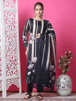 Stylee LIFESTYLE - Black Cotton Digital Printed Unstitched Salwar Suit (Set of 3)