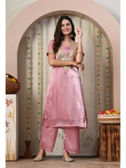 MYSHKA - Women Pink Straight Solid Kurta with Pant (Set of 2)