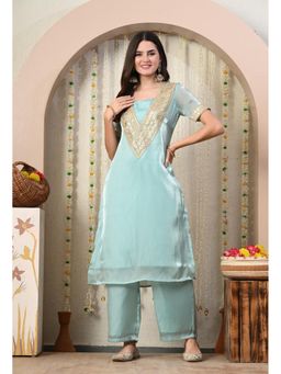 MYSHKA - Women Blue Straight Solid Kurta with Pant (Set of 2)