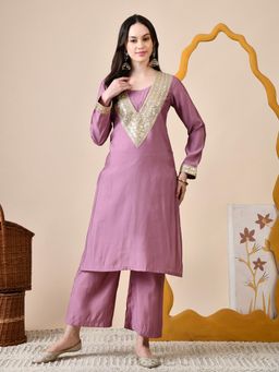 MYSHKA - Women Lavender Straight Solid Kurta with Pant (Set of 2)