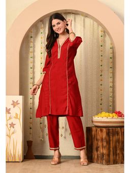 MYSHKA - Women Red Straight Solid Kurta with Pant (Set of 2)