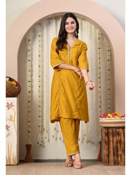 MYSHKA - Women Mustard Straight Solid Kurta with Pant (Set of 2)