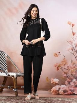 Nayam by lakshita - Women Black A-Line Embroidered Co-Ord (Set of 2)