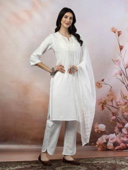 Nayam by lakshita - Women White Regular Embroidered Kurta with Pant and Dupatta (Set of 3)