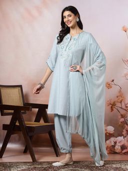 Nayam by lakshita - Women Blue Straight Floral Kurta with Salwar and Dupatta (Set of 3)