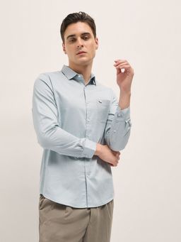 The Bear House - Men Blue Cotton Printed Tailored Fit Shirt