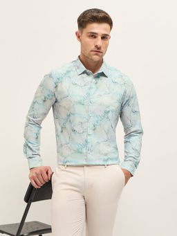 The Bear House - Men Green Printed Tailored Fit Formal Shirt