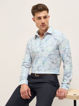 The Bear House - Men Blue Printed Tailored Fit Formal Shirt