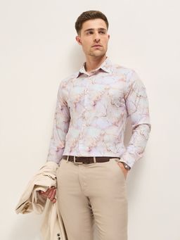The Bear House - Men Pink Printed Tailored Fit Formal Shirt