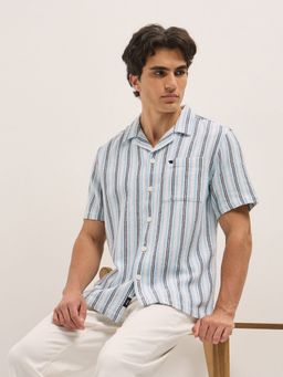 The Bear House - Men Blue Cotton Striped Regular Fit Shirt
