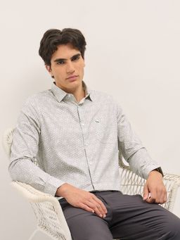 The Bear House - Men Grey Cotton Printed Tailored Fit Formal Shirt