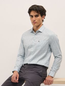 The Bear House - Men Blue Cotton Printed Tailored Fit Formal Shirt