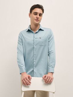 The Bear House - Men Blue Cotton Solid Tailored Fit Formal Shirt
