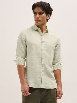 The Bear House - Men Green Striped Slim Fit Shirt