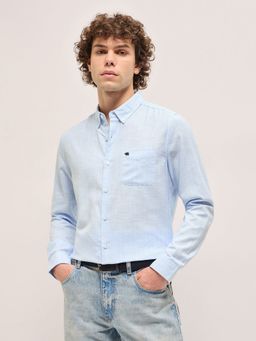 The Bear House - Men Blue Cotton Striped Slim Fit Shirt