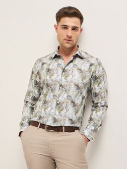 The Bear House - Men Green Printed Tailored Fit Formal Shirt